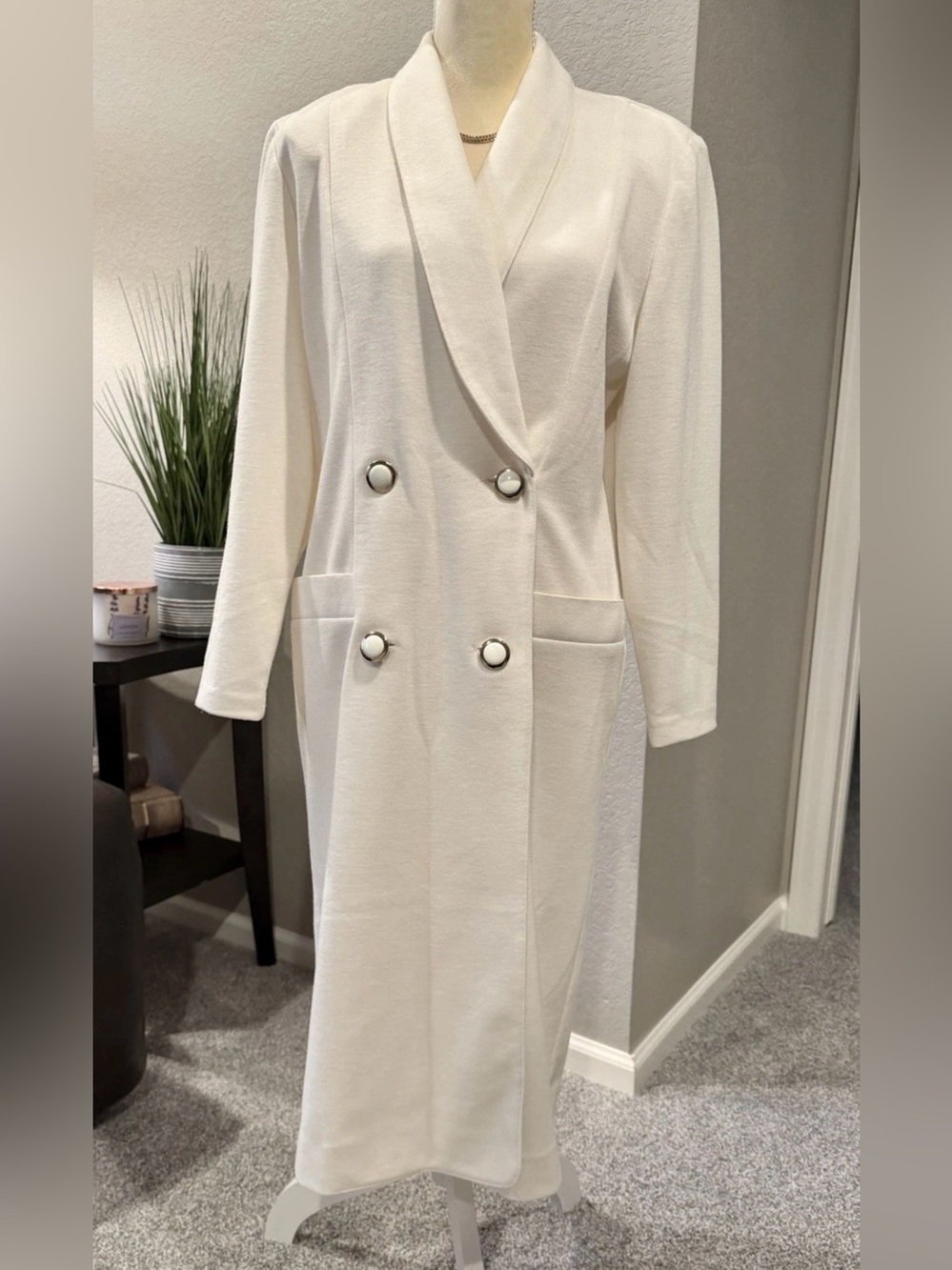 Y2K Caron Chicago Jacket Dress Off White/Ivory Double Breasted Sz 10